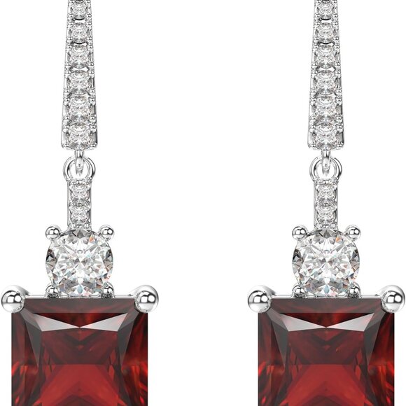 Sterling Silver Dangle Earrings Cubic Zirconia Princess Cut for Women - Picture 2 of 6